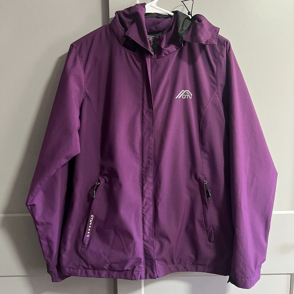 OTU Women Waterproof Removable Hood Full Zip Jacket Polyester Purple Medium